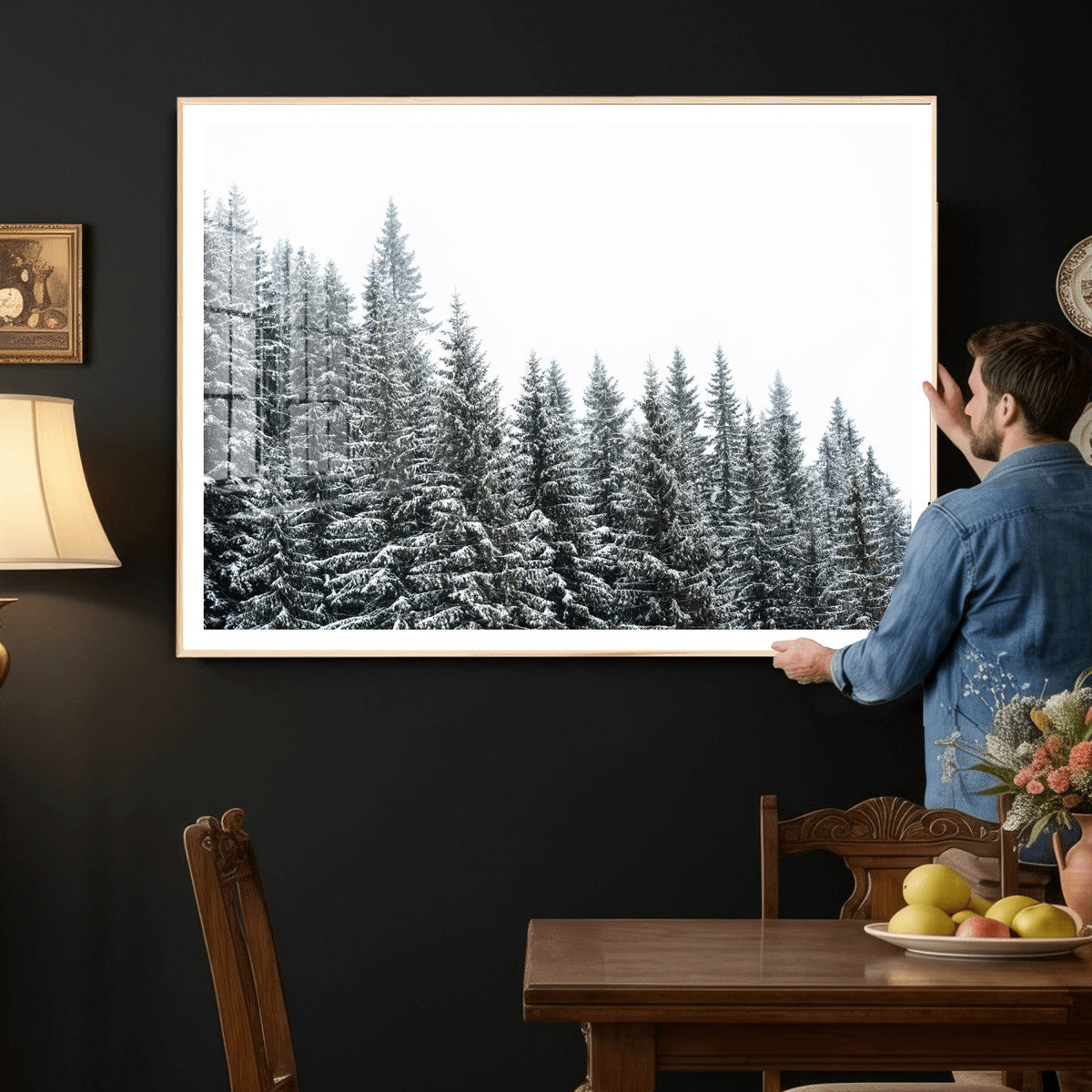 Misty Mountain Forest Canvas Print, Foggy Pine Trees Nature