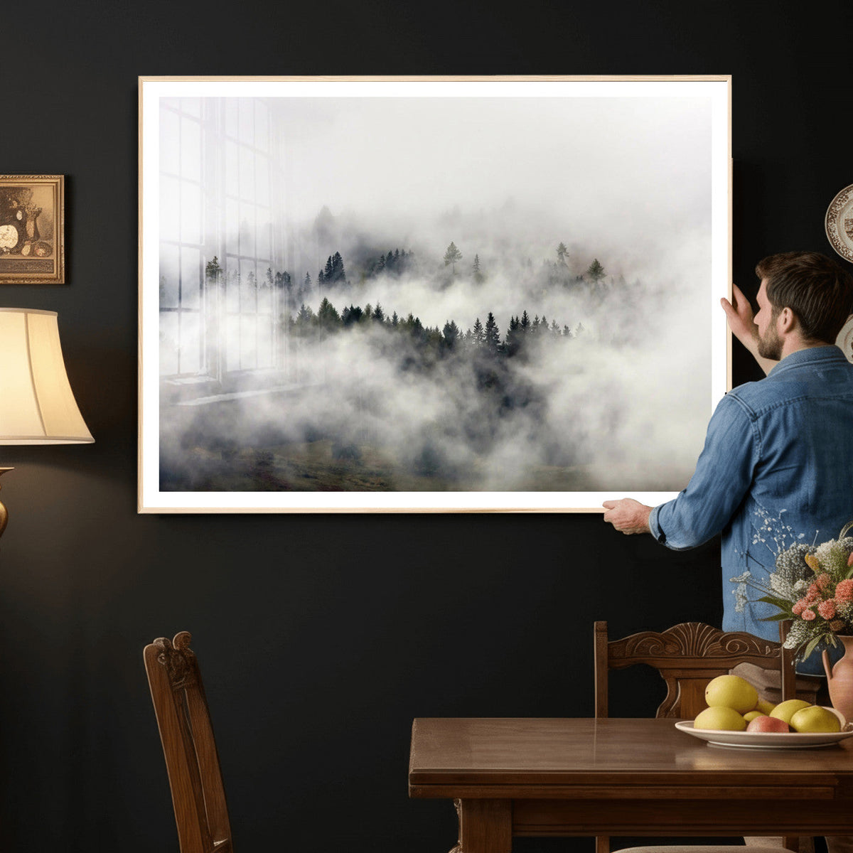 Foggy Forest Wall Art Canvas Print, Misty Pine Tree