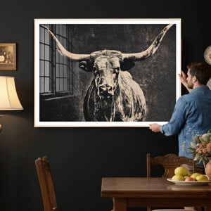 Vintage Texas Longhorn Bull Wall Art Canvas Print, Cow