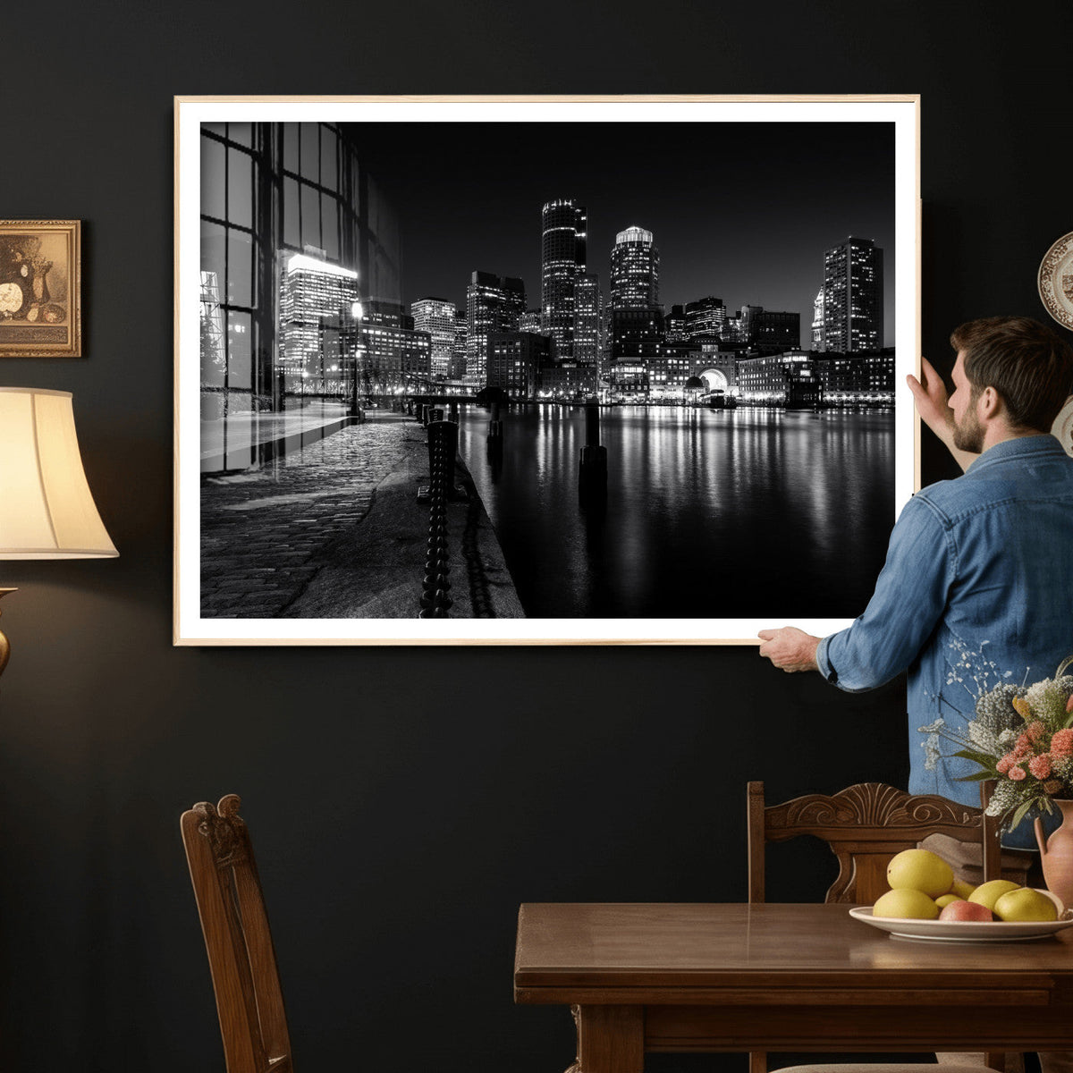 Boston Wall Art Canvas Print, Boston City Downtown Night