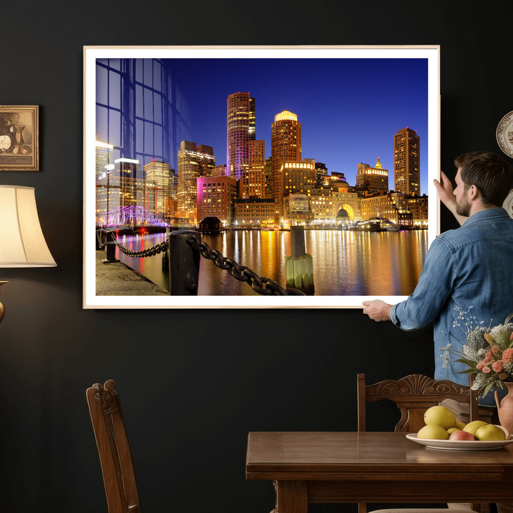 Boston Wall Art Canvas Print, Boston City Downtown Night