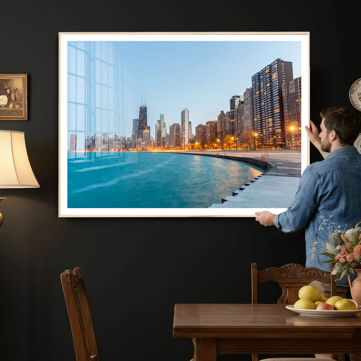 Chicago Wall Art Canvas Print, Chicago City Downtown Night