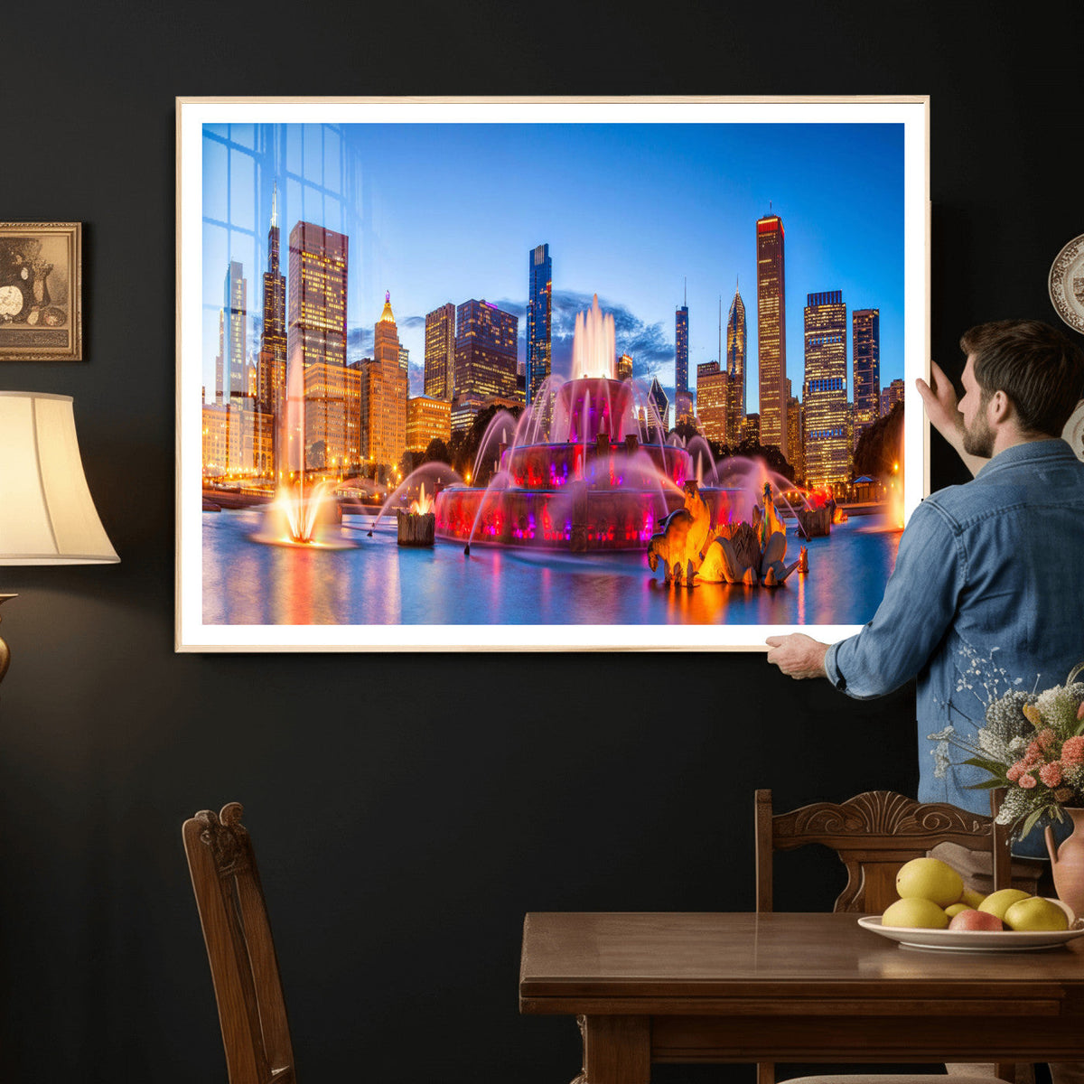Chicago Wall Art Canvas Print, Chicago City Downtown Night