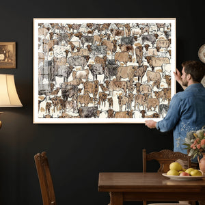 Abstract Longhorn Wall Art Canvas Print - Cow Animal Drawing