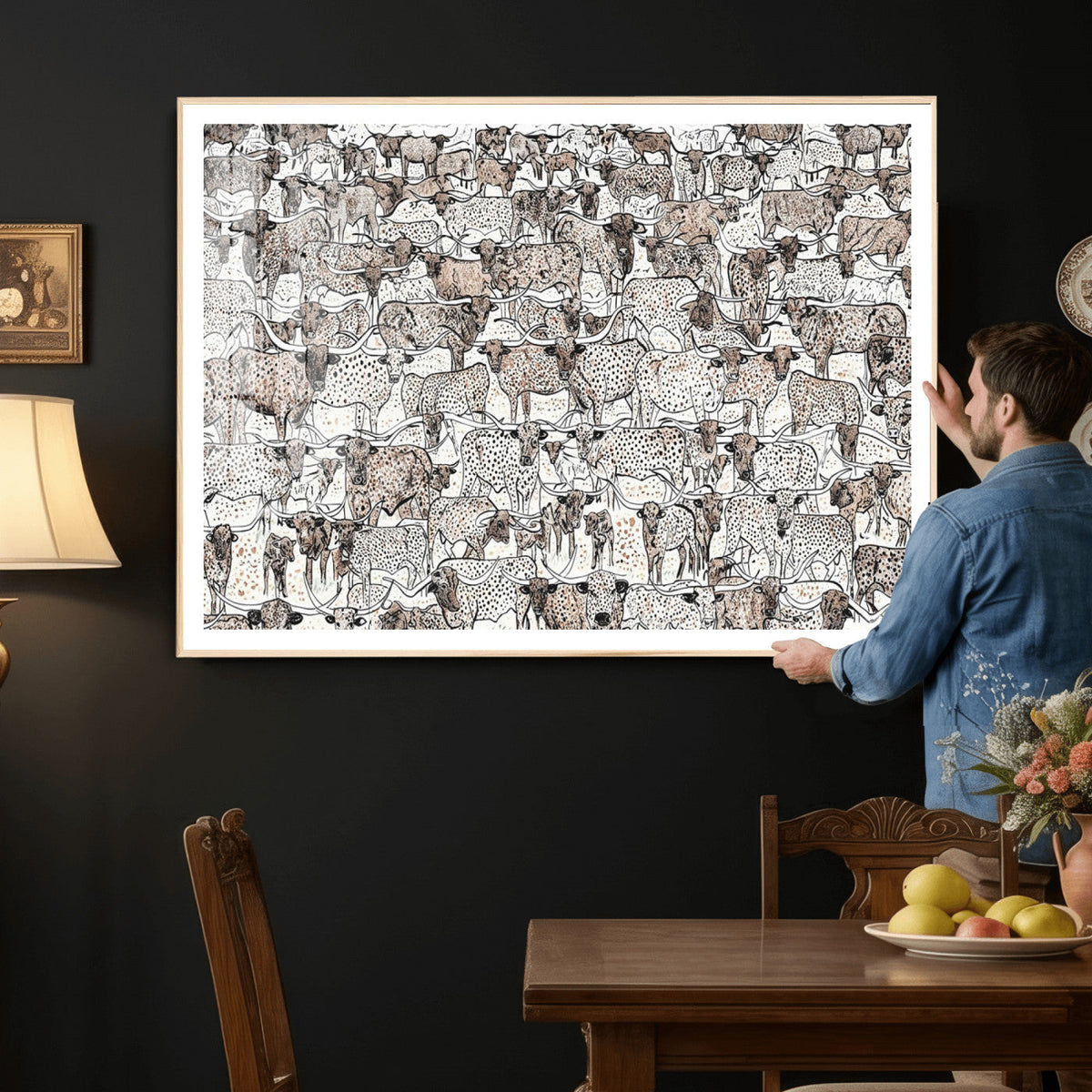 Abstract Texas Cow Wall Art Canvas Print - Farm Longhorn