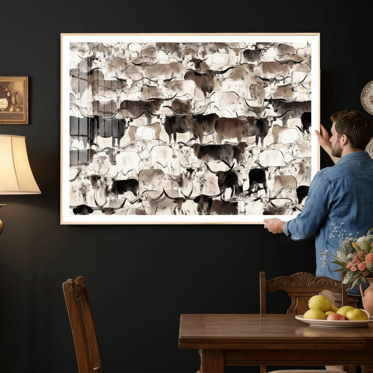 Abstract Texas Longhorn Print - Longhorn Herd Print for