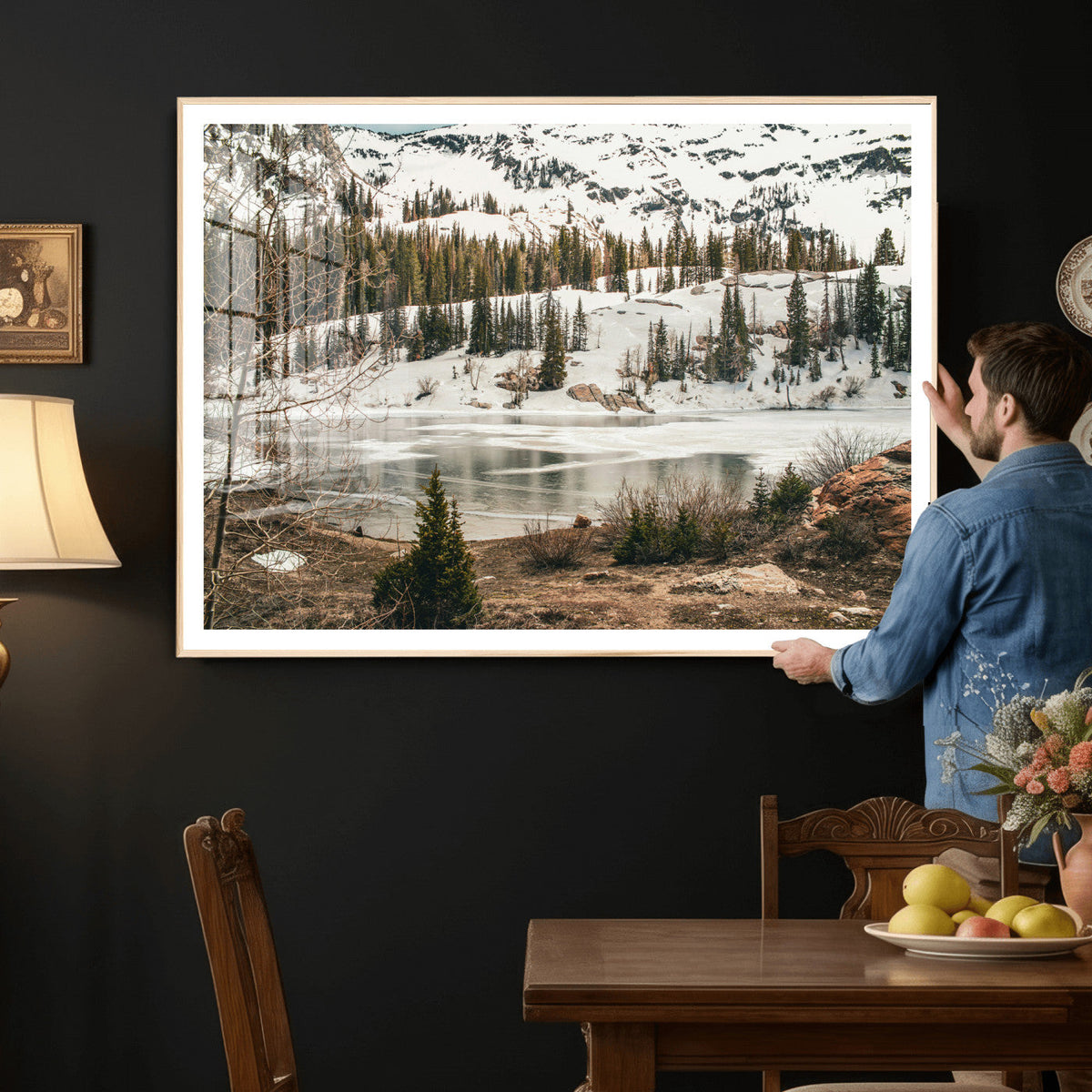 Snowy Mountain Landscape Wall Art Canvas Print, Alpine Pine