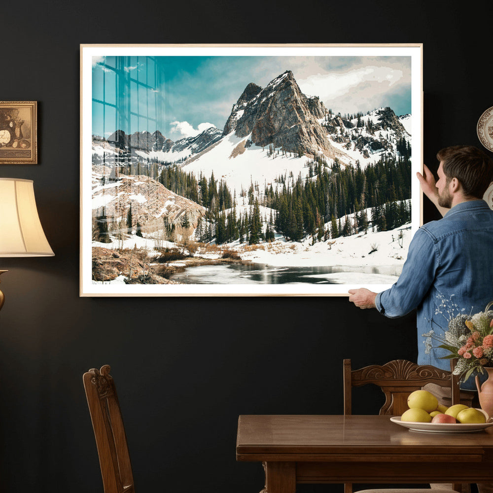 Snowy Mountain Wall Art Canvas Print, Alpine Pine Forest
