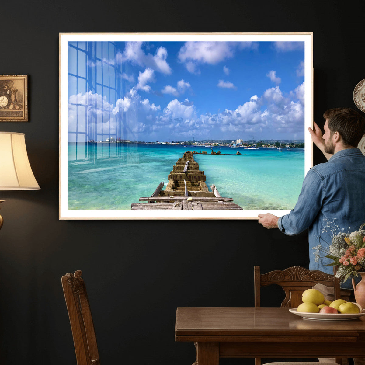 Caribbean Ocean Pier Seascape Wall Art Canvas Print,