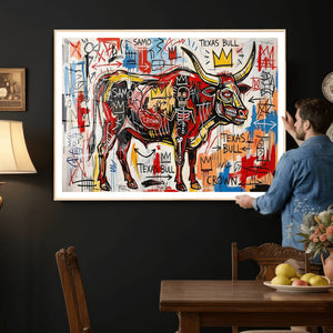 Texas Bull Wall Art Canvas Print, Abstract Graffiti Bull