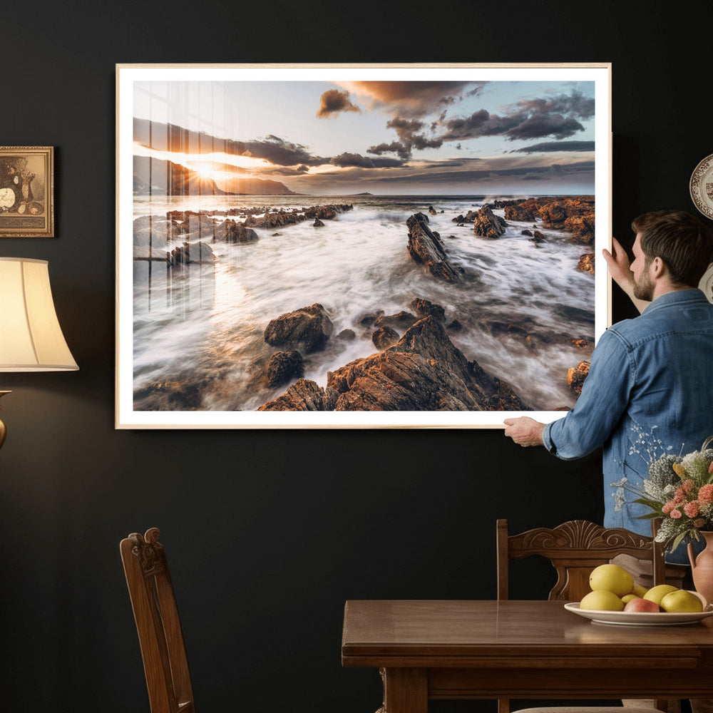 Rocky Coast Ocean Sunset Wall Art Canvas Print, Dramatic