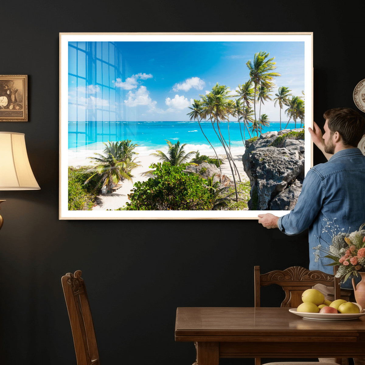 Tropical Beach Wall Art Canvas Print, Palm Tree Ocean