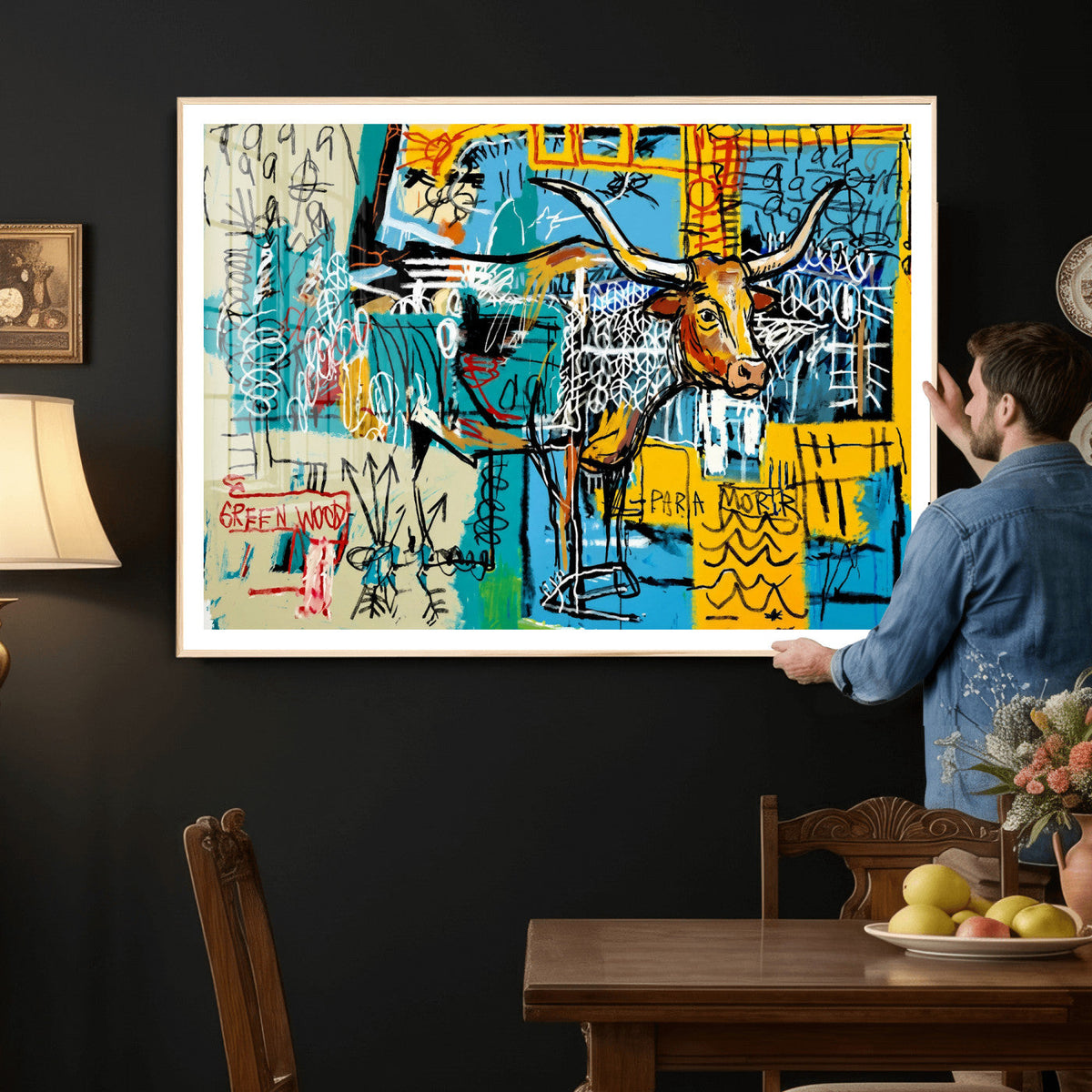 Basquiat Style Bird Bull Graffiti Wall Art Canvas Print,
