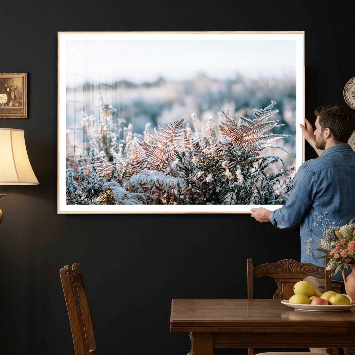 Frosted Fern Wall Art Canvas Print, Soft Winter Botanical