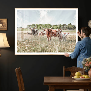 Texas Longhorn Cattle Wall Art Canvas Print, Rustic Ranch