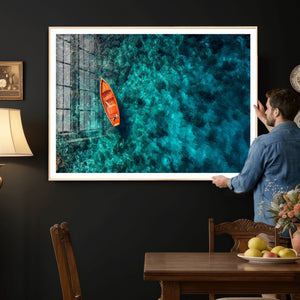 Turquoise Ocean Boat Wall Art Canvas Print