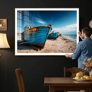 Coastal Fishing Boats Wall Art Canvas Print, Sunset Beach