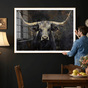Rustic Longhorn Bull Wall Art Canvas Print – Vintage Western