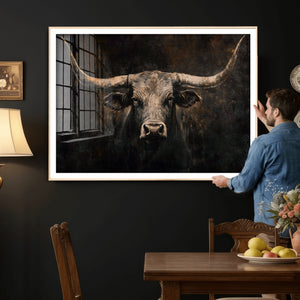 Vintage Longhorn Bull Wall Art Canvas Print – Rustic Western