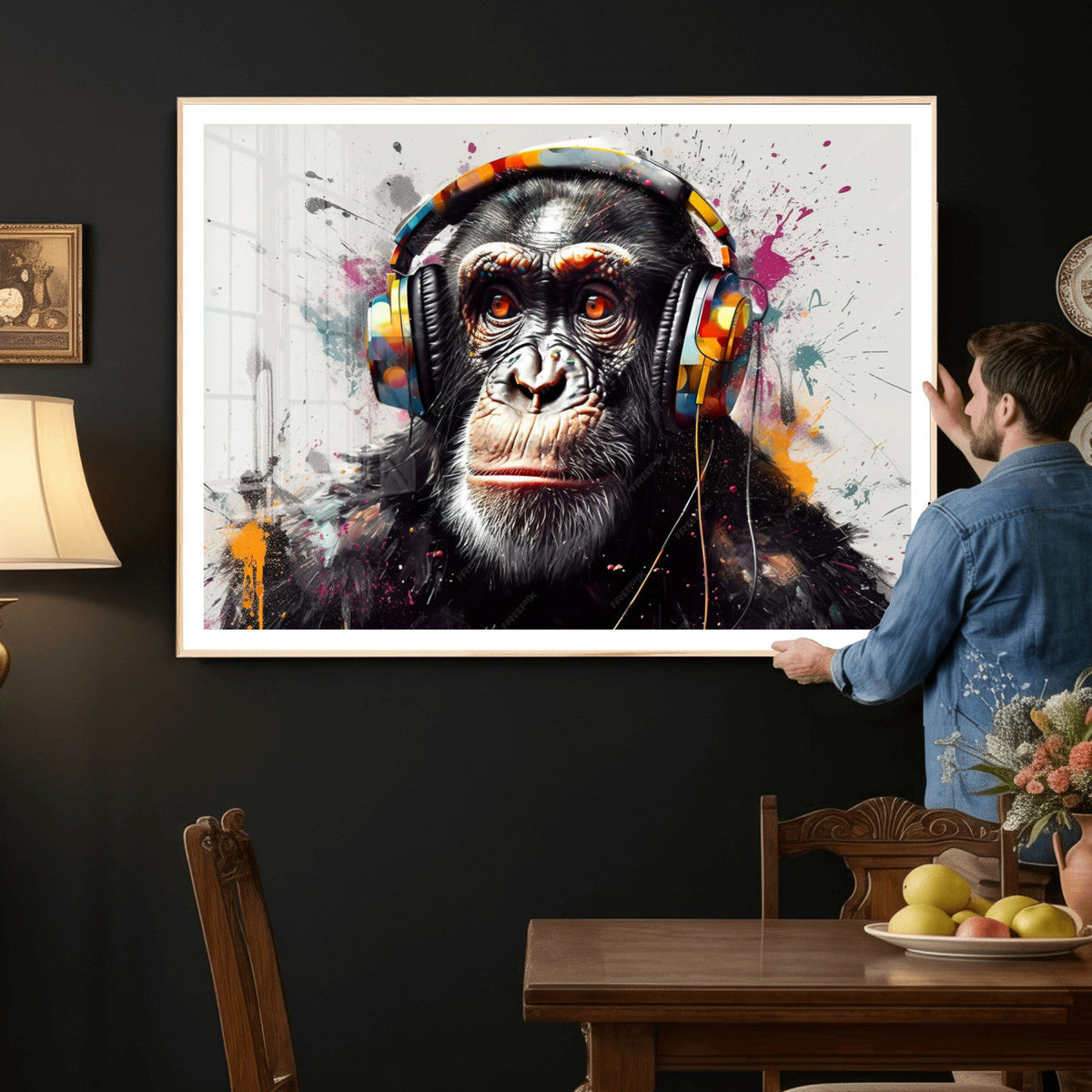 Dj Monkey Wall Art Canvas Print – Colorful Pop Art Banksy