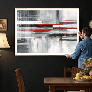 Gray Red Abstract Wall Art Canvas Print, Modern Abstract