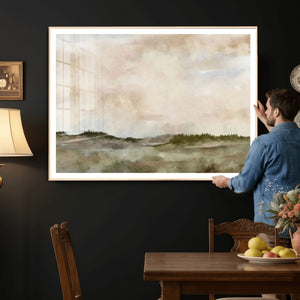 Muted Watercolor Hill Landscape Print — Beige Taupe Cloudy