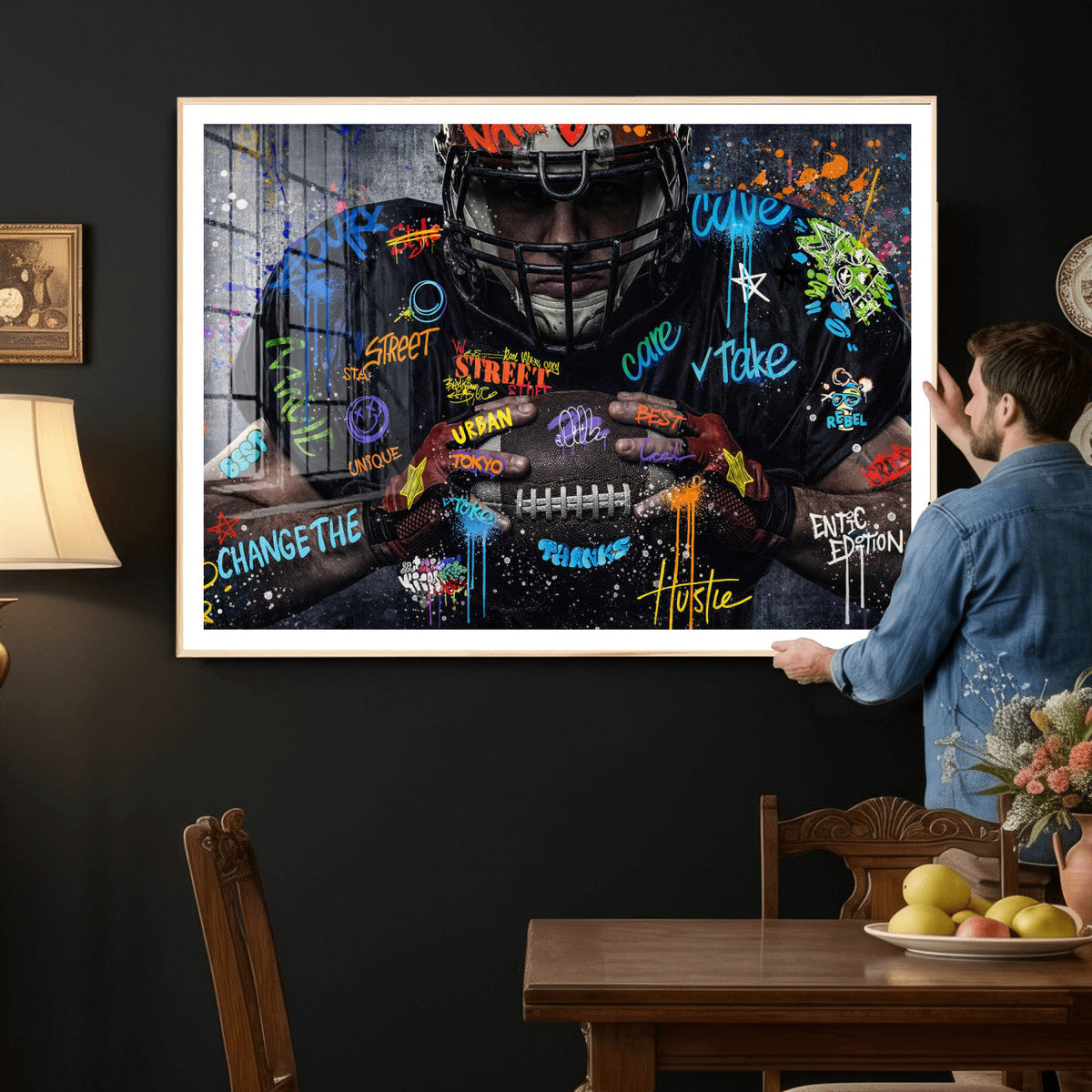 Graffiti American Football Player Street Art Wall Art Canvas