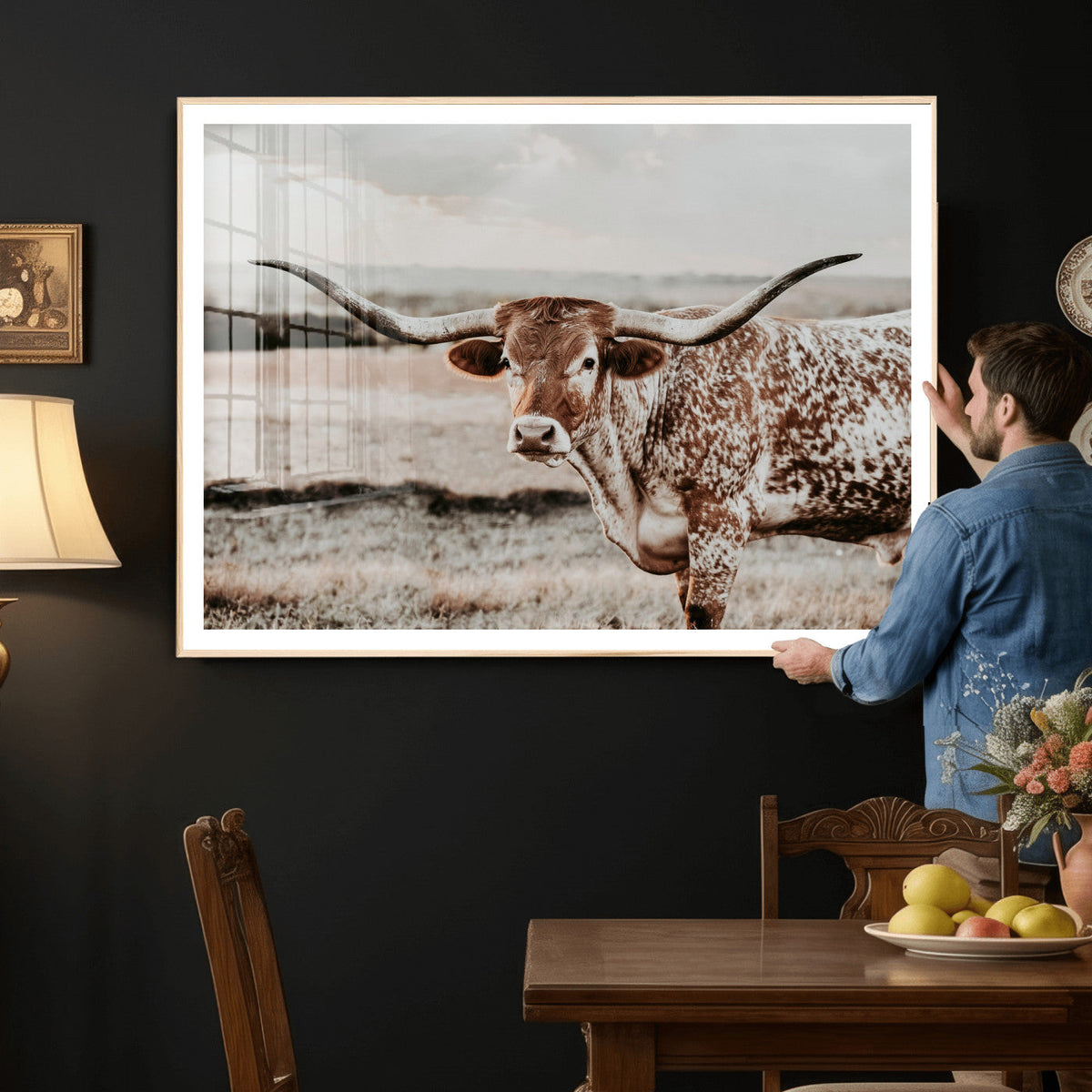 Texas Longhorn Bull Rustic Wall Art Canvas Print