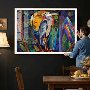 Colorful Heron Wall Art Canvas Print Tropical Bird Abstract