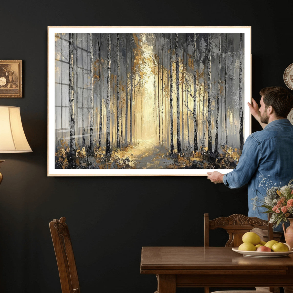 Abstract Birch Forest Wall Art Canvas Print – Modern Neutral