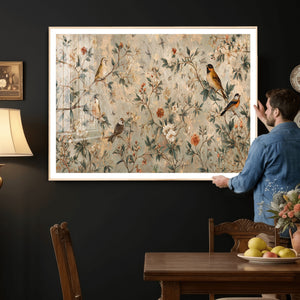 Vintage Birds and Flowers Wall Art Canvas Print, Botanical