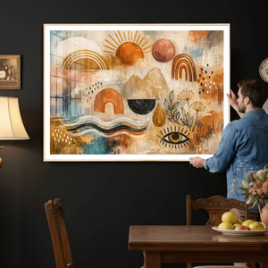 Geometric Boho Abstract Wall Art Canvas Print, Orange Blue