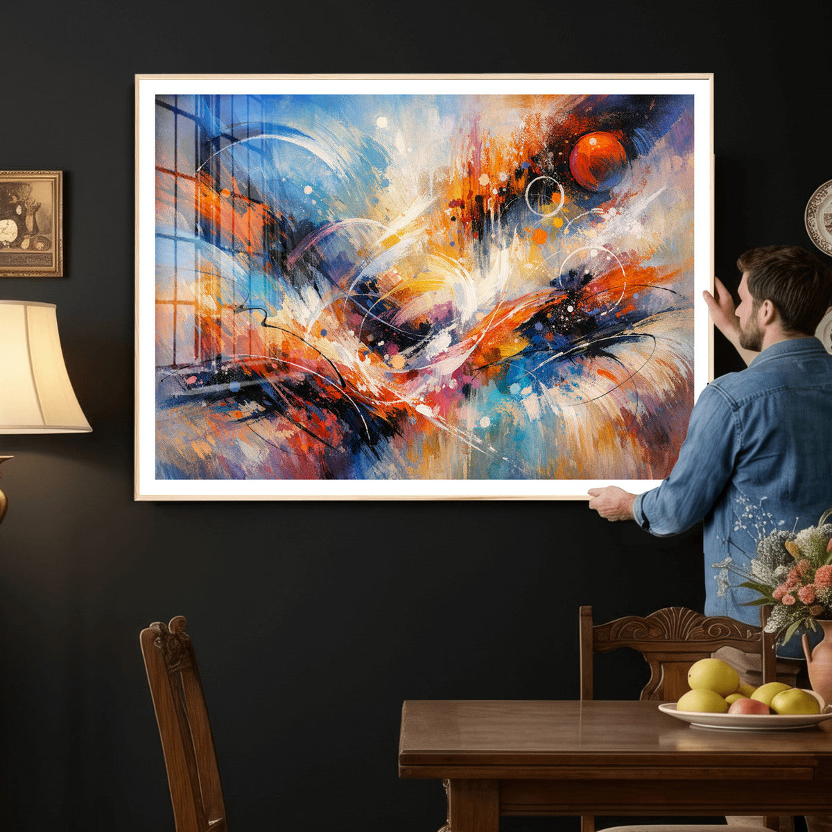 Lyrical Abstraction Wall Art Canvas Print, Orange Blue