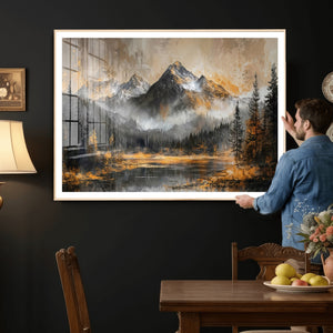 Mountain Lake Canvas Wall Art — Rustic Forest Landscape