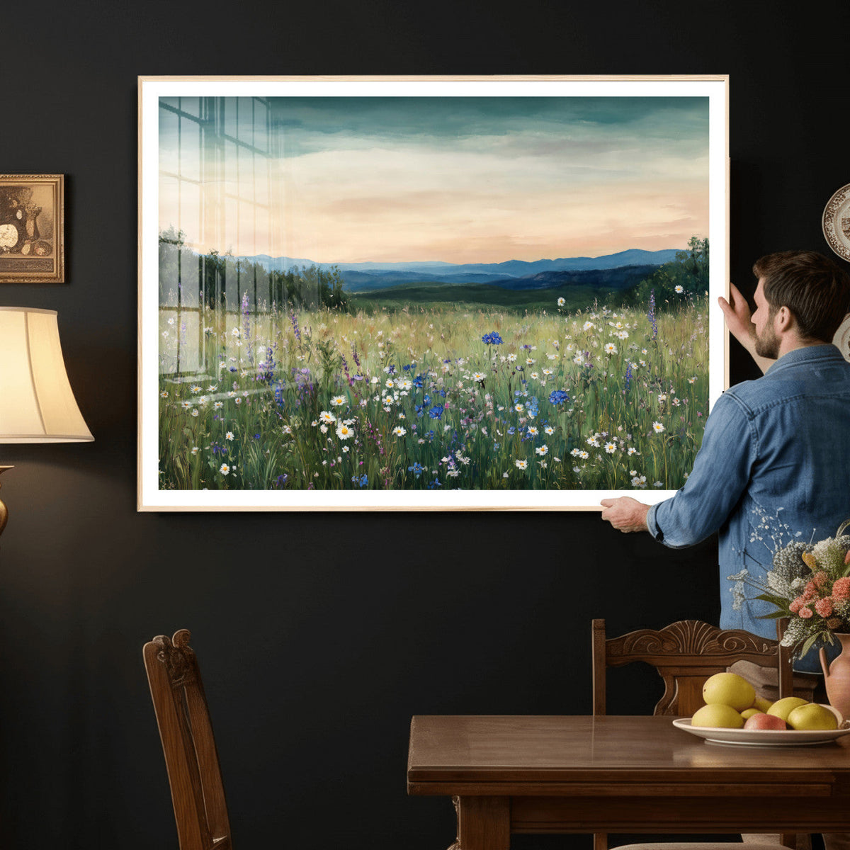 Wildflower Meadow Oil Painting Canvas — Daisy Lavender