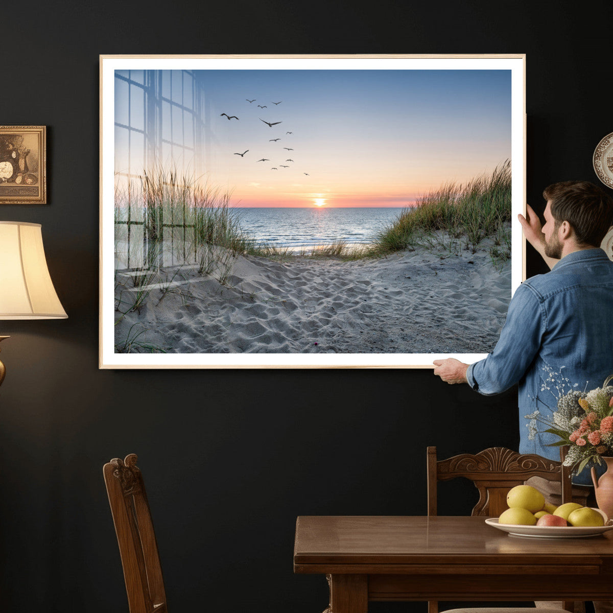 Sandy Dune Path Sunset Canvas Wall Art — Seagulls Beach