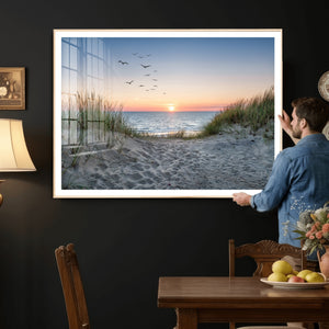 Sandy Dune Path Sunset Canvas Wall Art — Seagulls Beach