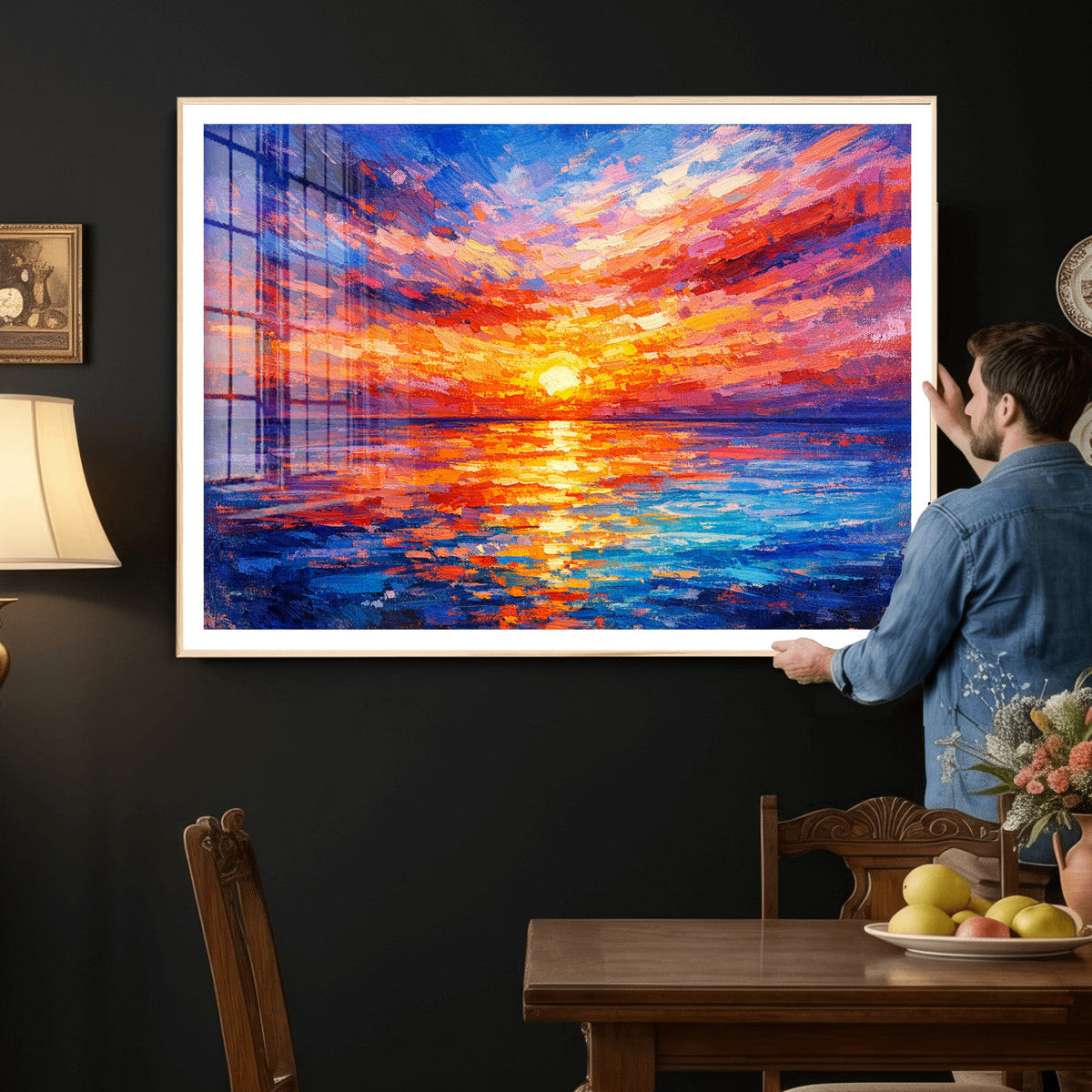 Colorful Knife Ocean Sunset Canvas — Orange Pink Teal