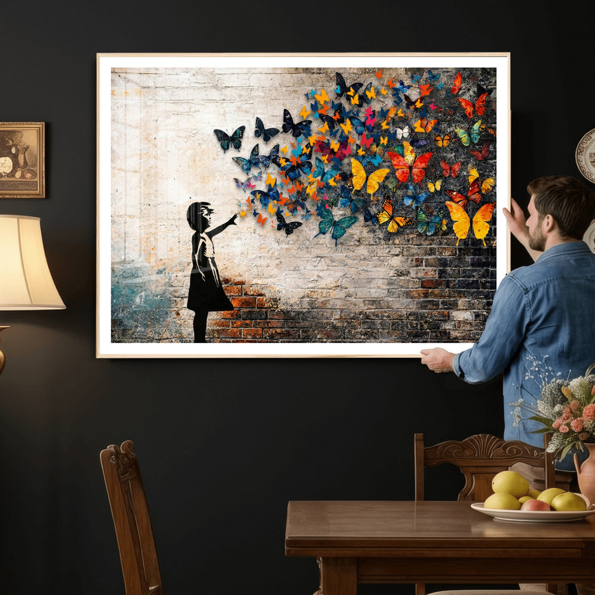 Banksy Graffiti Butterfly Girl Wall Art Canvas Print, Framed
