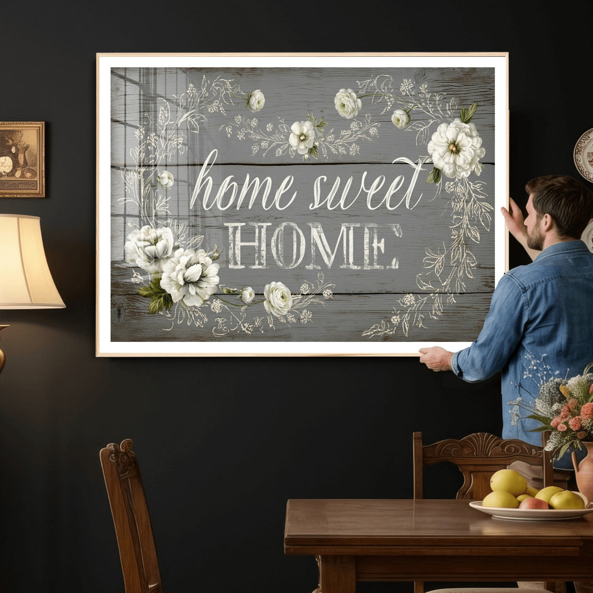 Home Sweet Home Wall Art Canvas Print, Floral Farmhouse