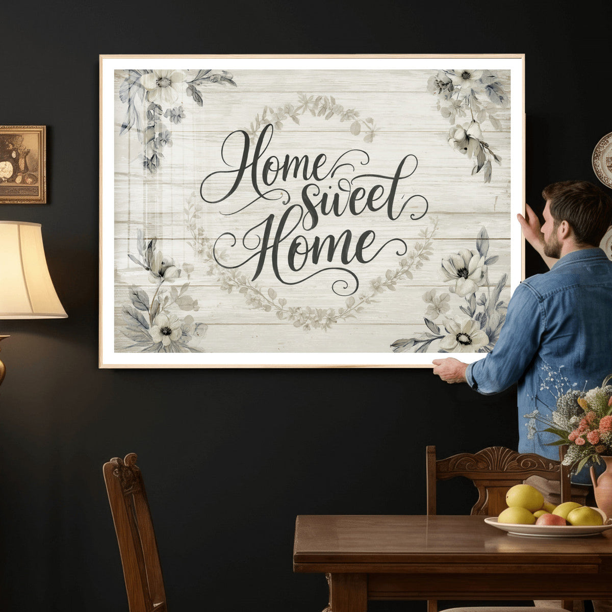 Home Sweet Home Wall Art Canvas Print, Floral Farmhouse