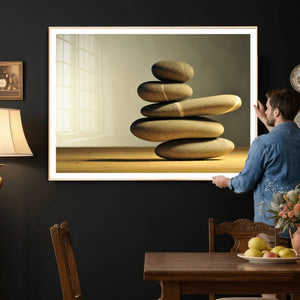 Zen Stone Wall Art Canvas Print, Balanced Rock Stack Framed
