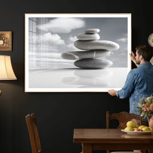 Zen Stone Wall Art Canvas Print, Balanced Rock Stack Framed
