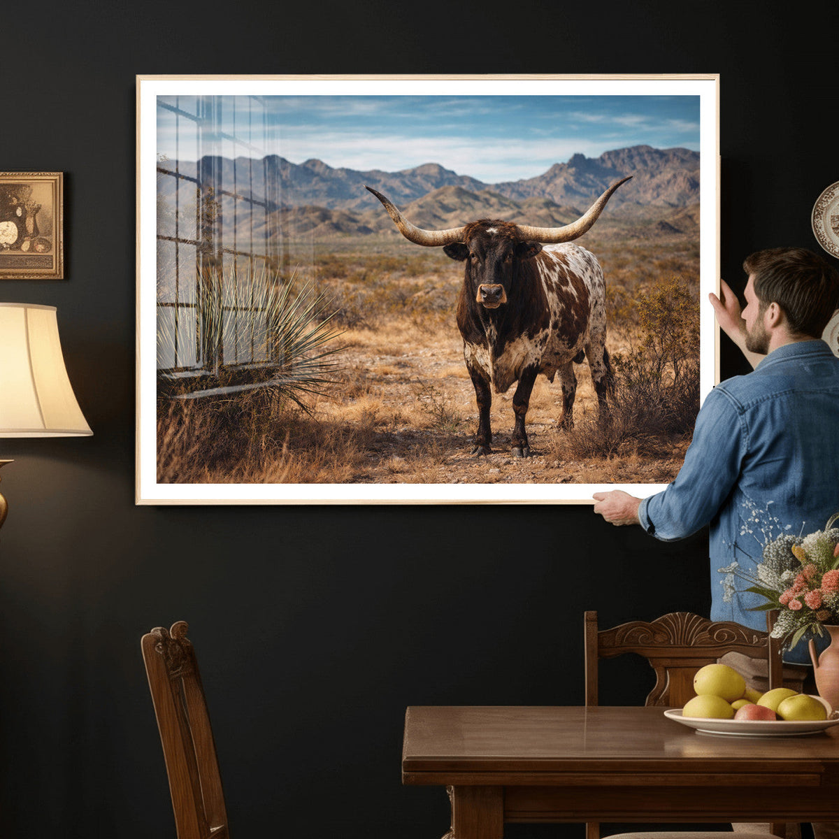 Texas Longhorn Canvas Wall Art Western Bull Desert Moody