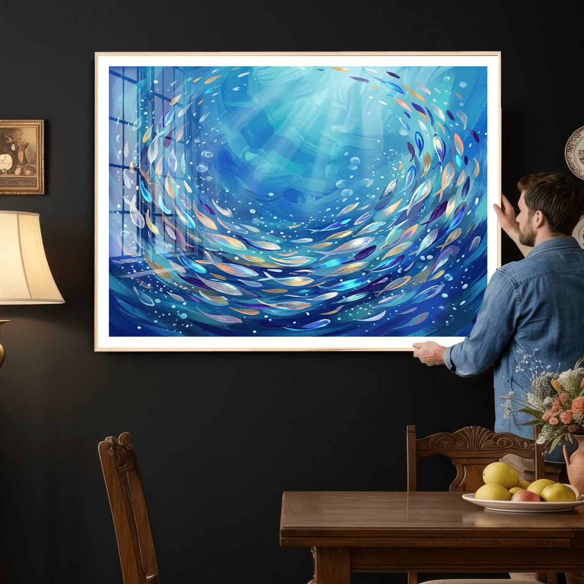 School of Fish Canvas Print | Blue Ocean Underwater Wall Art