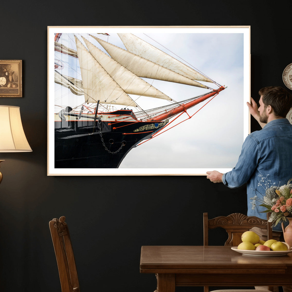 Sailboat Wall Art Canvas Print, Vintage Ship Bow Framed