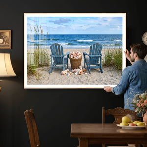 Large Beach Canvas Wall Art Coastal Adirondack Chairs Ocean