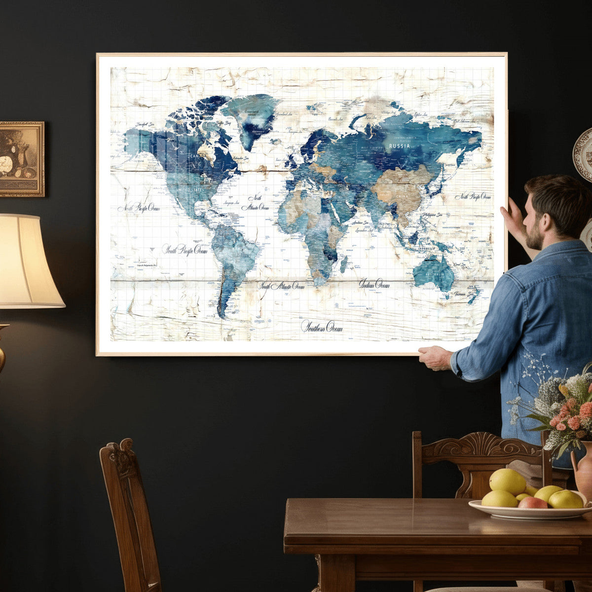Watercolor World Map Canvas Wall Art Print – Abstract