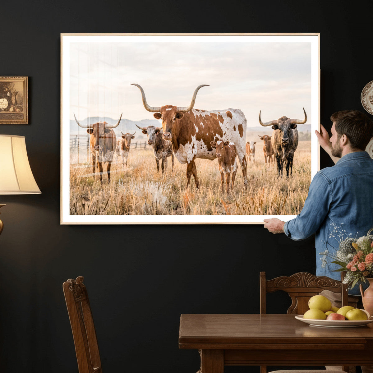 Texas Longhorn Canvas Wall Art, Rustic Farm Animal Photography Print, Farmhouse Country Decor, Western Ranch Art
