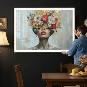 Golden Petal Wall Art Canvas Print - Silhouette Woman Wall
